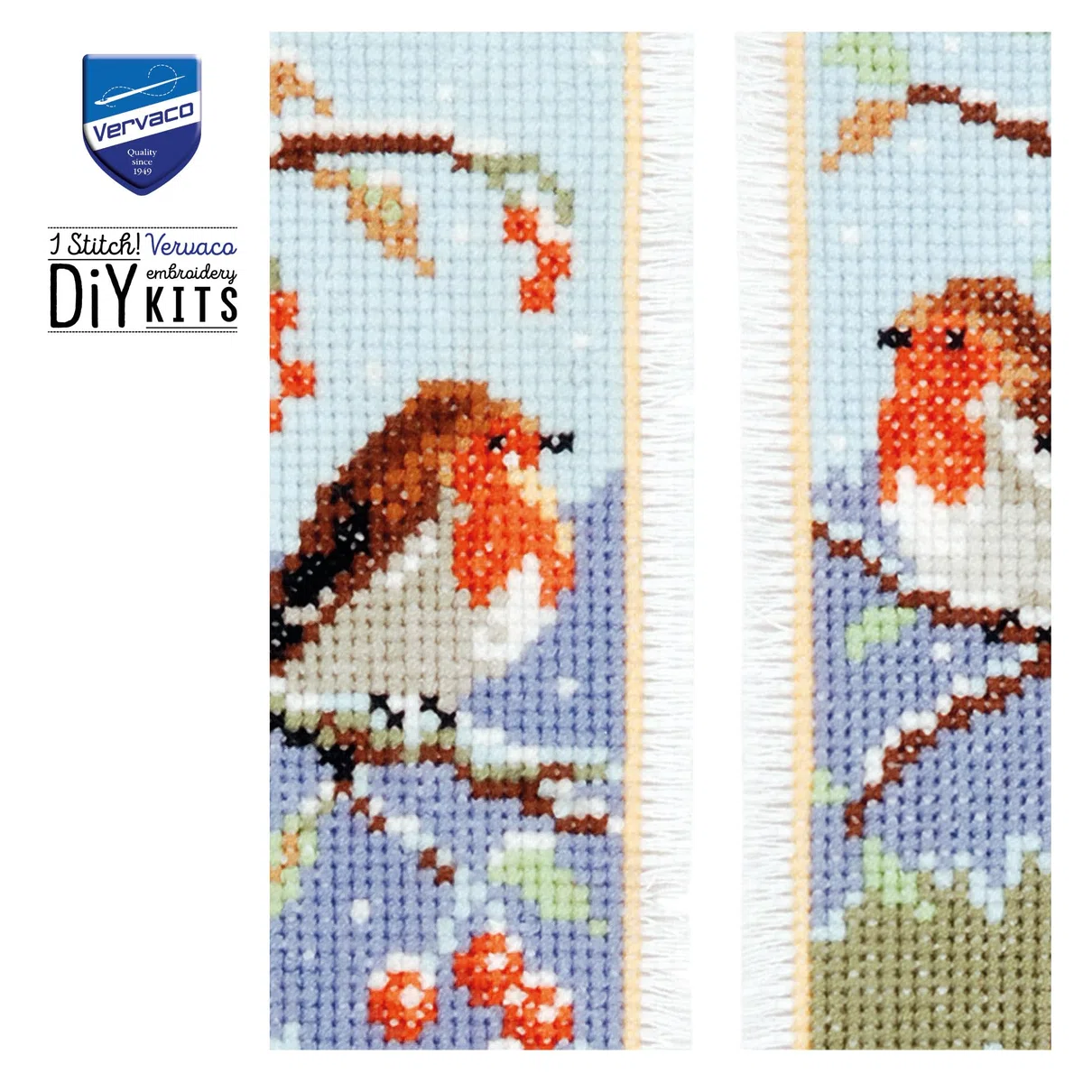 VERVACO Kit Punto Croce Segnalibri Contato PETTIROSSI Set da 2 Segnalibri Punto Croce da Ricamare 6 x 20 cm Set Fai da Te Creativo Adulti Ricamo Accessori per Lavoretti Creativi