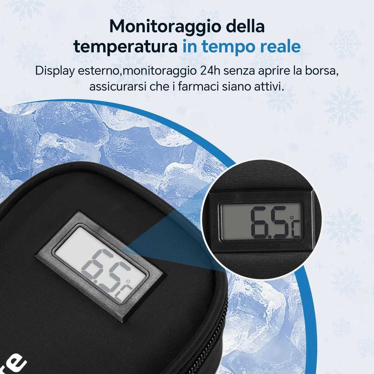 Sinocare Borsa Termica per Mantenere l'insulina e Medicinali, 3 Impacchi di Ghiaccio, Termometro Incorporato