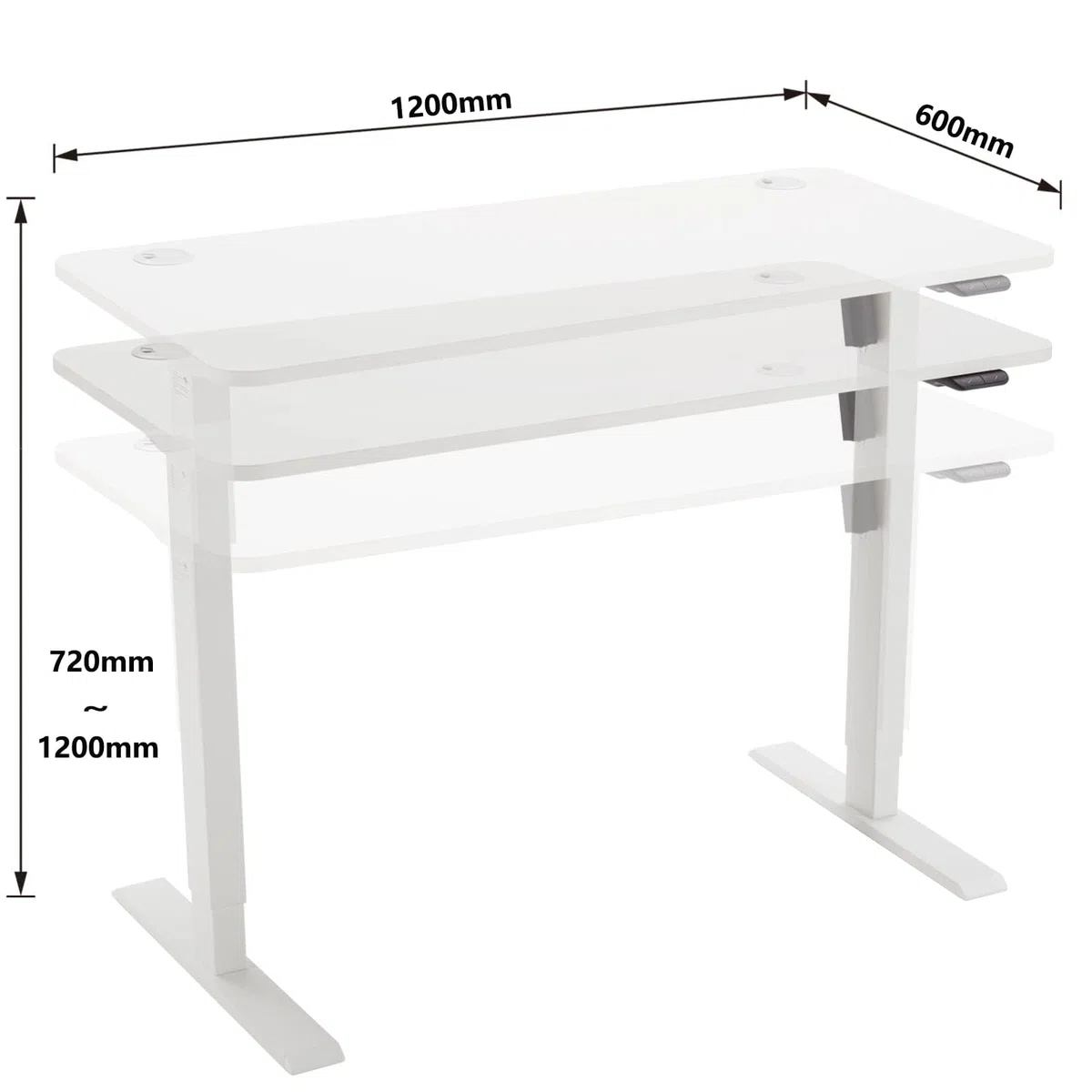 Amazon Basics, Scrivania sit-stand con regolazione dell'altezza elettrica, 120 x 60 cm, ergonomica, facile da usare, con piano bianco e cornice bianca