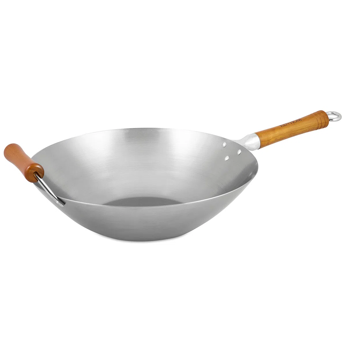 Ken Hom Wok Tradizionale Acciaio al Carbonio, 36cm, Excellence, Padella a Induzione, Compatibile con Utensili in Metallo, Non Lavabile in Lavastoviglie