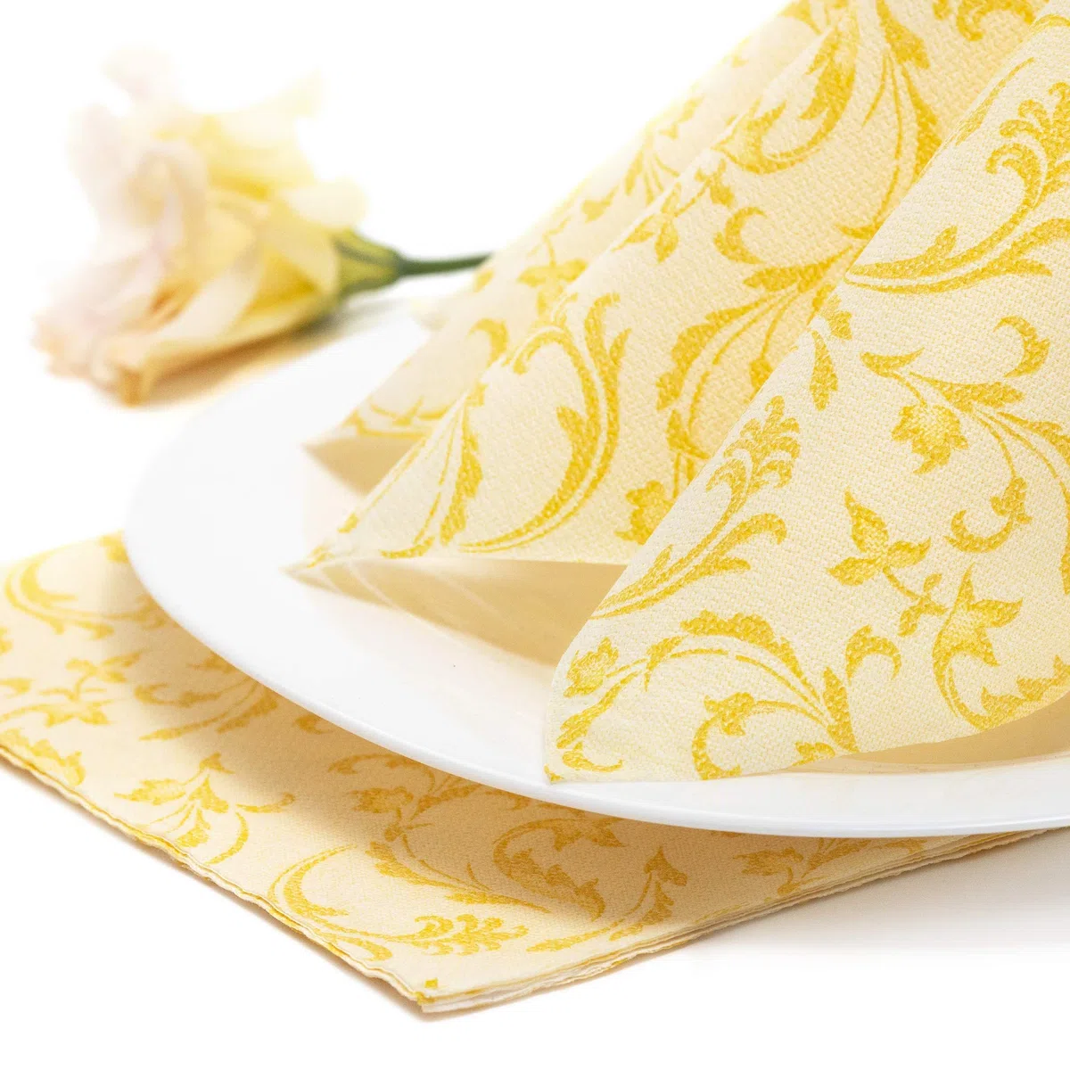 Papstar, 50 tovaglioli Royal Collection 1/4 Piega 40 cm x 40 cm Giallo Damascato, #84996