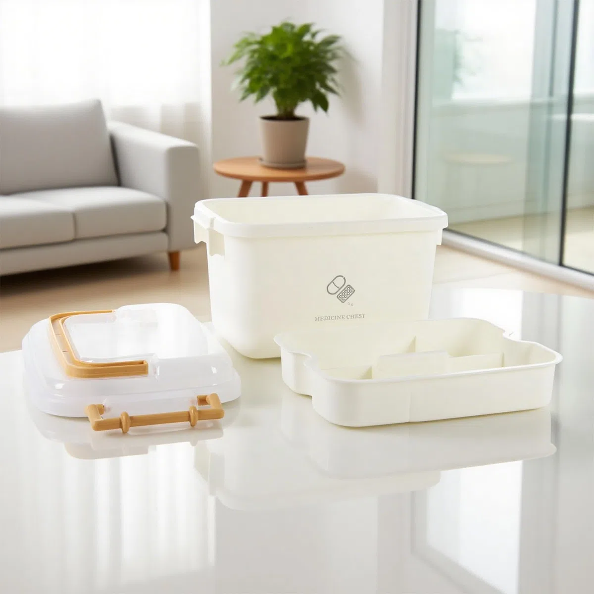 Scatola medica in plastica con manico e inserto, contenitore di primo soccorso con coperchio a clip, organizer per medicinali, unguenti e cerotti, 23 x 16 x 14 cm, impilabile e senza BPA