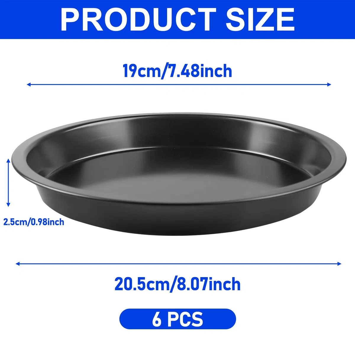 6 pezzi di piatti per pizza, piatti per pizza rotondi Ø 20 cm, padella per pizza in acciaio inossidabile, non antiaderente e non tossico, facile da pulire, teglia per pizza, set di teglie per pizza