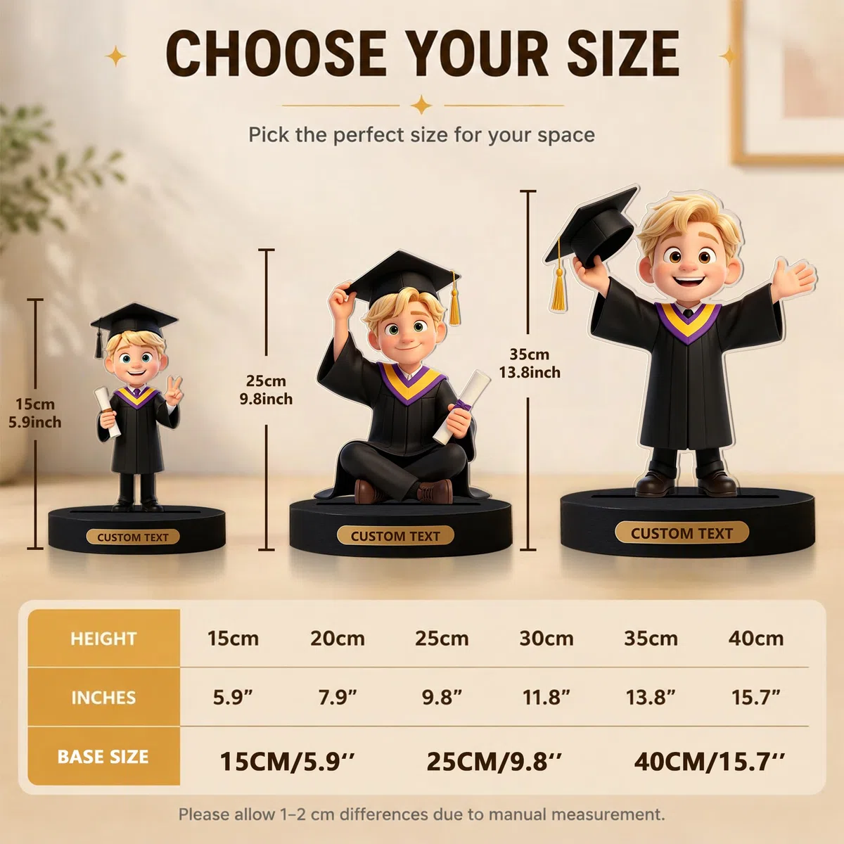 Statuetta Laurea Personalizzata con Foto, Regalo Laurea per Donna Uomo Bomboniere 2D Figurine Decorazioni Per La Laurea Feste, Regalo Maestra (Uomo)