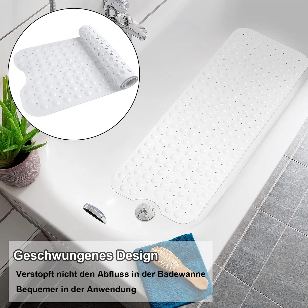 Tapis de Douche Antidérapant, 100x40cm Tappeto Doccia Extra Lungo Lavabile in Lavatrice, Tappetino da Bagno Antiscivolo con Ventose, Tappetino Massaggiante Antiscivolo per Doccia e Sauna, Bianco