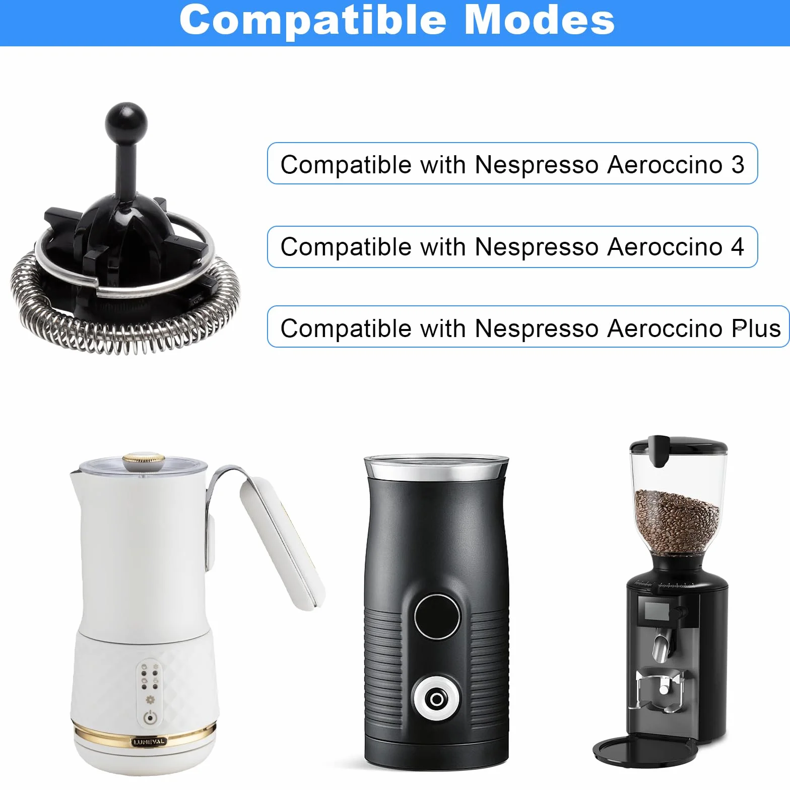 Set di pezzi di ricambio per montalatte Nespresso Aeroccino 3 4 fruste per Nespresso per schiuma di latte, cappuccino, latte macchiato e latte caldo o cacao