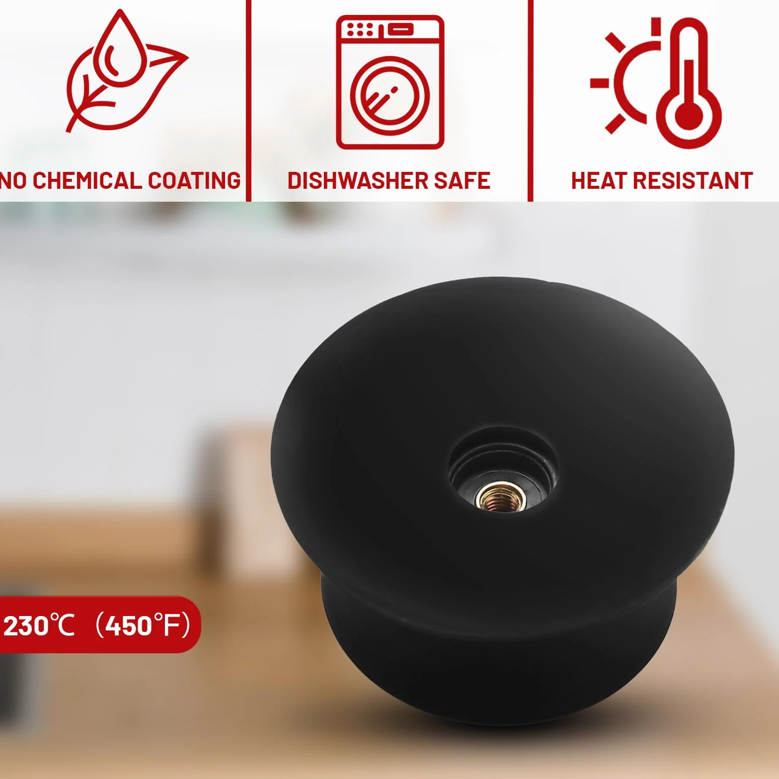 6 Manopole per Coperchio Della Pentola - Coperchio in Silicone Universali Senza BPA e Resistenti al Calore - Pomello di Ricambio per Vetro con Foro (Nero)