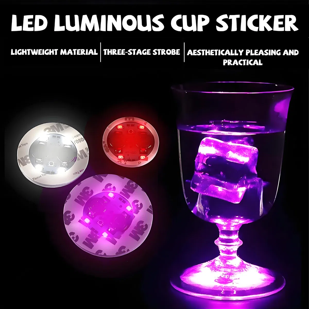 Begonia 12 sottobicchieri a LED, 8 modalità di luce, sottobicchieri a LED colorati, sottobicchieri luminosi adesivi, luci d'atmosfera, 6 cm, per feste, bar, matrimoni, Natale