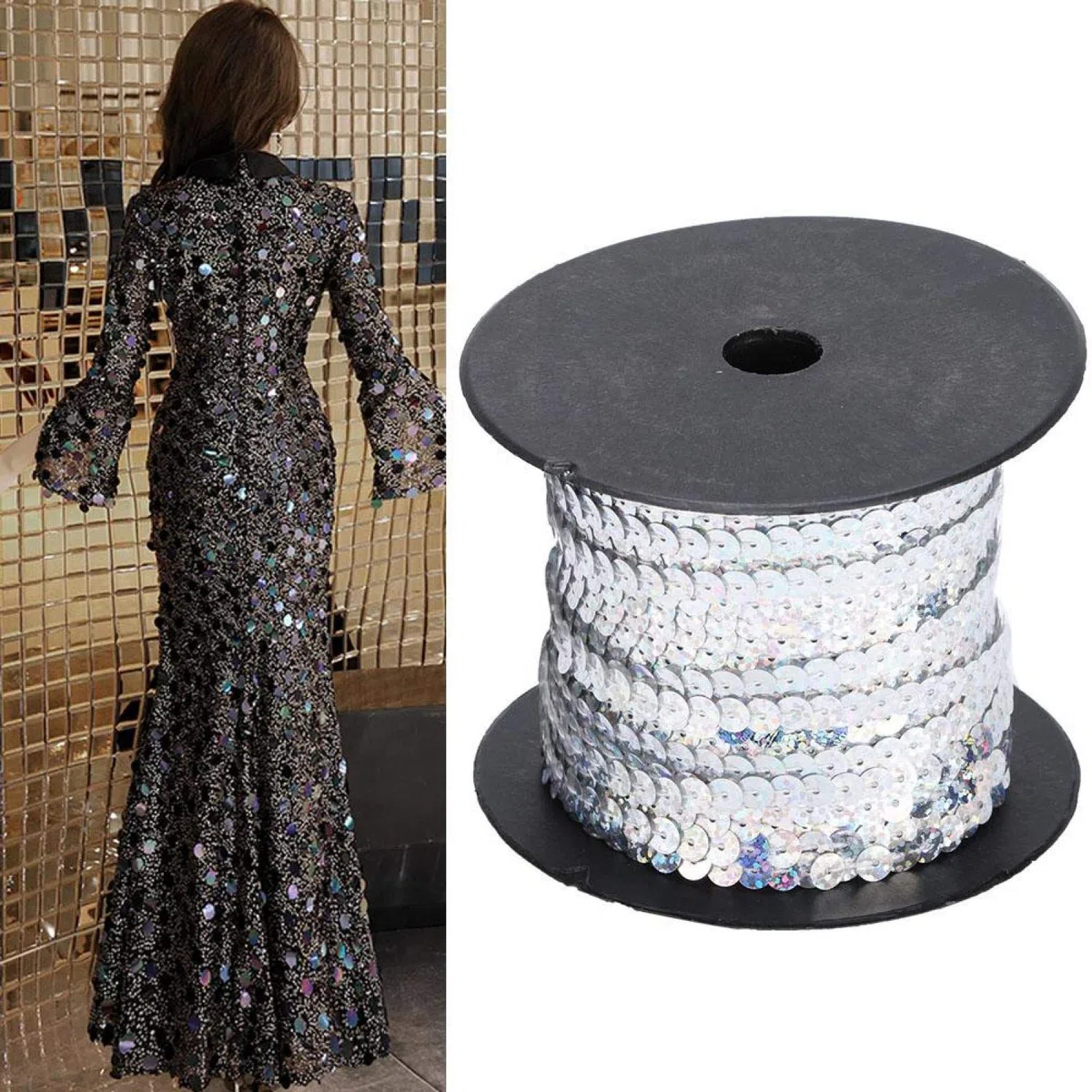 Nastro di Paillettes Decorativo in Argento, 100 Metri, 6mm, per Gioielli, Costumi, Cucito e Creazione di Nastri