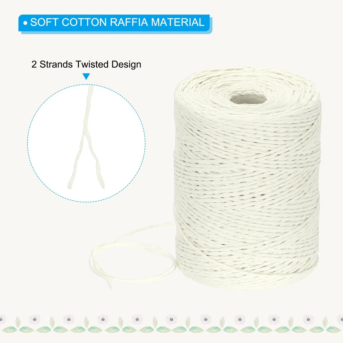 PATIKIL Filo Rafia Cotone Naturale 328 Iarde, Nastro Carta Rafia All'Uncinetto per Cappello da Sole Fai da Te Borsa da Spiaggia Uncinetto Avvolgimento Filati Maglia, Bianco Latte