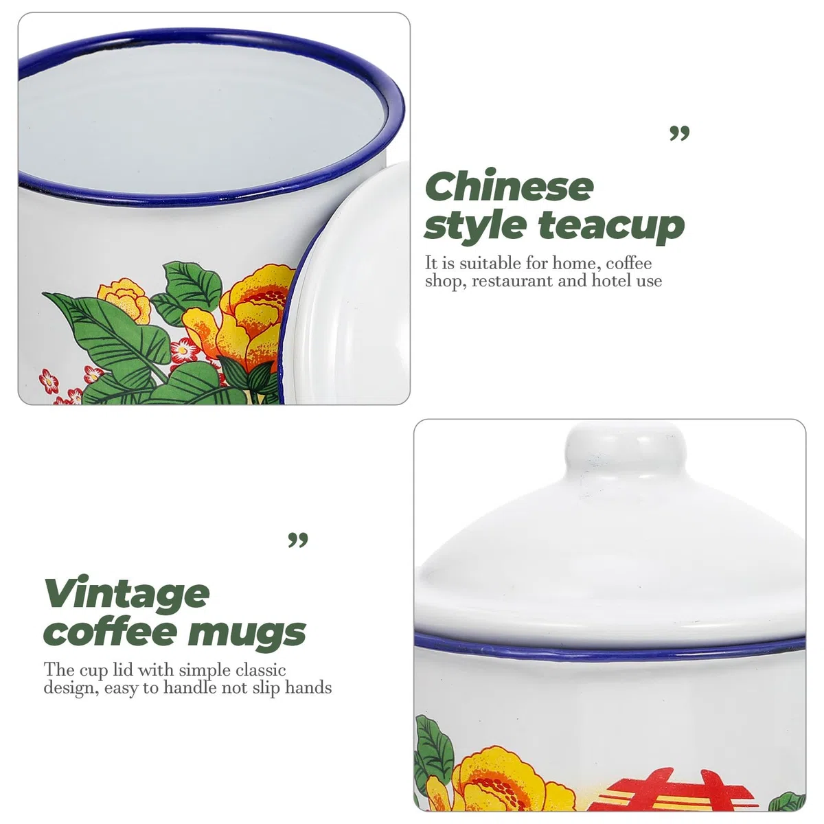 KICHOUSE Tazze da Tè Smaltate Vintage 500ml Coperchio, Set 2 Pezzi Tazza D’acqua Retrò in Smalto Rosso, Bicchieri per Uso Domestico e Feste, Design Artigianale Resistente e Base