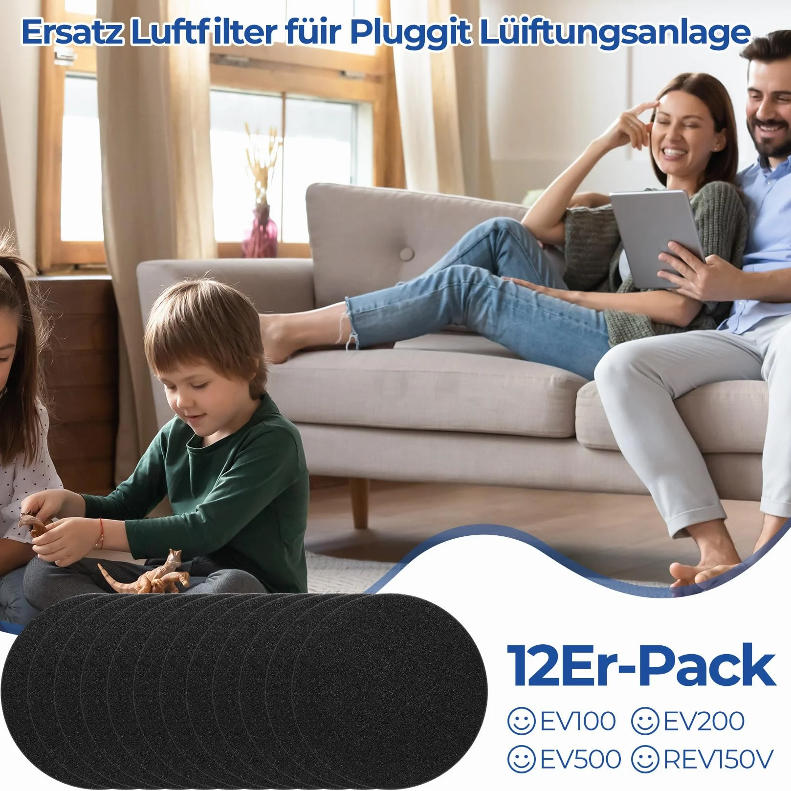 12 Filtri d'Aria di Ricambio per Pluggit, Filtro Ventilazione Compatibile con Pluggit EV100V/EV200V/EV500/REV150V, Filtro Lavabile per Sistema di Ventilazione, Aspirapolvere (Diametro 140mm)