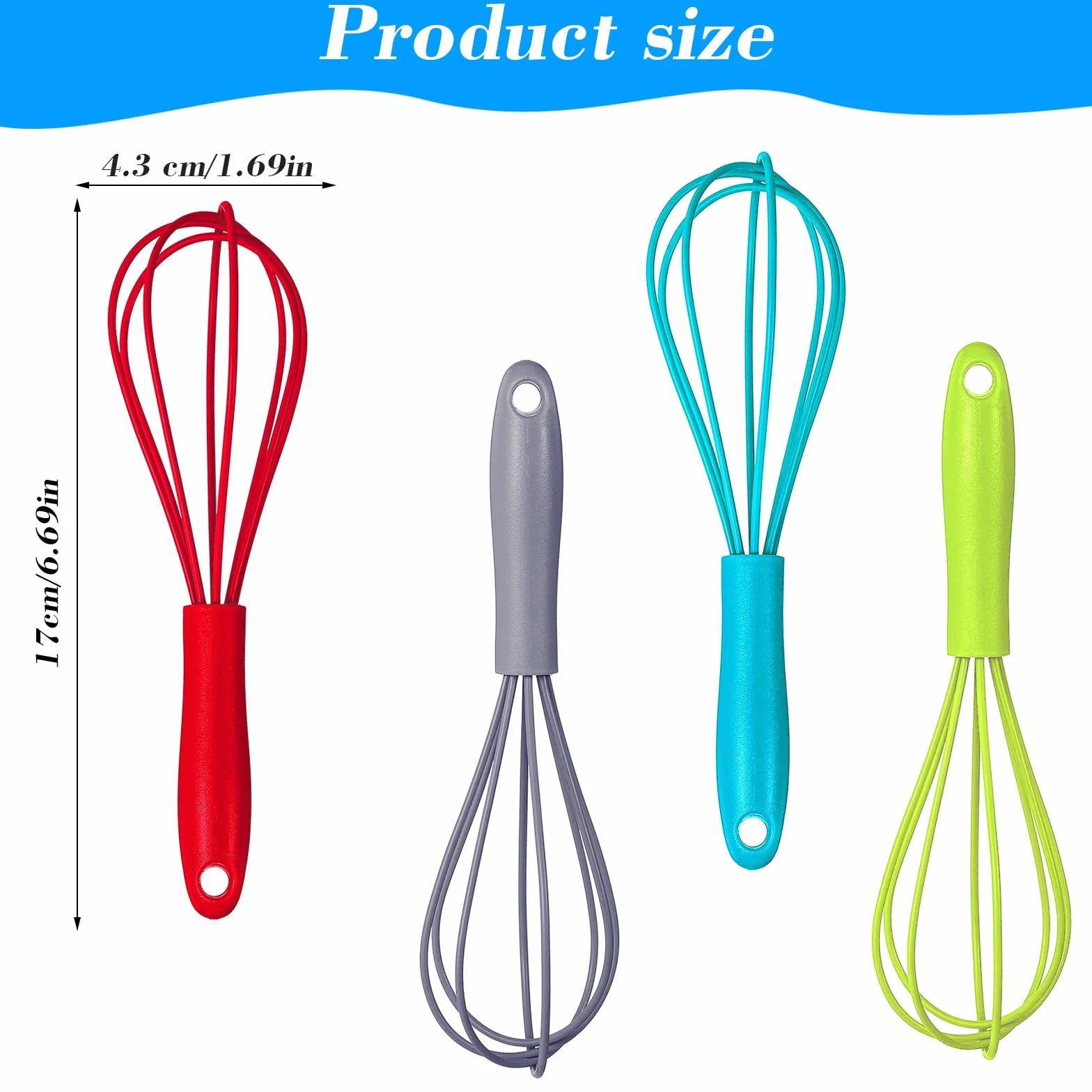 4 fruste in silicone, 17 cm, antiaderenti, per cucinare, fruste in silicone per cucinare, padelle antiaderenti, cottura, miscelazione, 4 colori