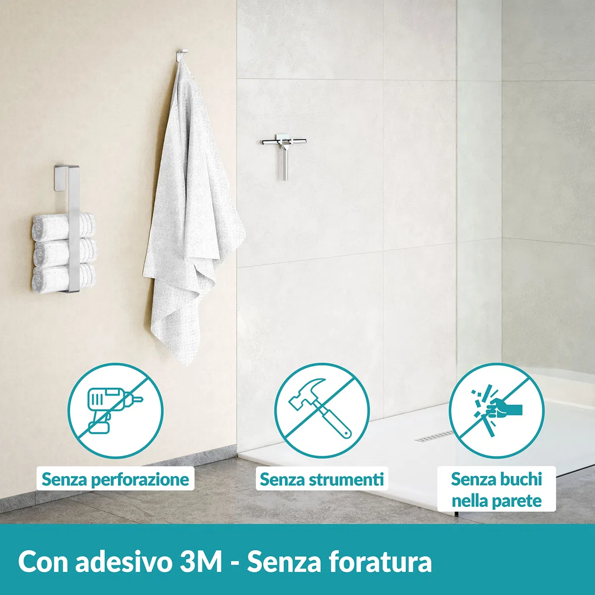 WEISSENSTEIN Tergivetro per Doccia – Tergi doccia con Gancio Muro Adesivo in Acciaio Inox – Lavavetri Doccia – Spazzola tergivetro doccia – Pulisci vetro doccia