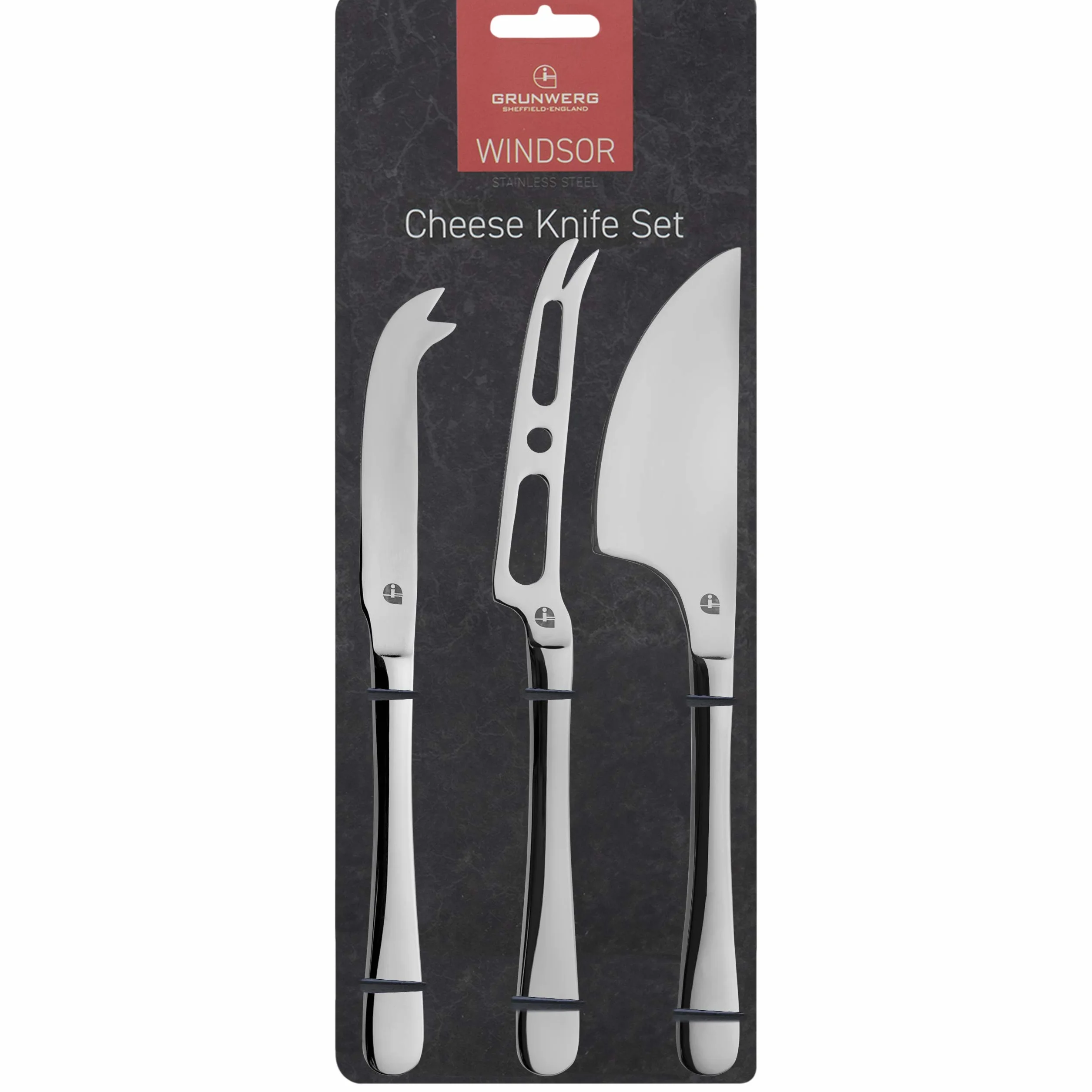 Grunwerg Windsor Carded Set di 3 coltelli da formaggio, acciaio inossidabile 18/0