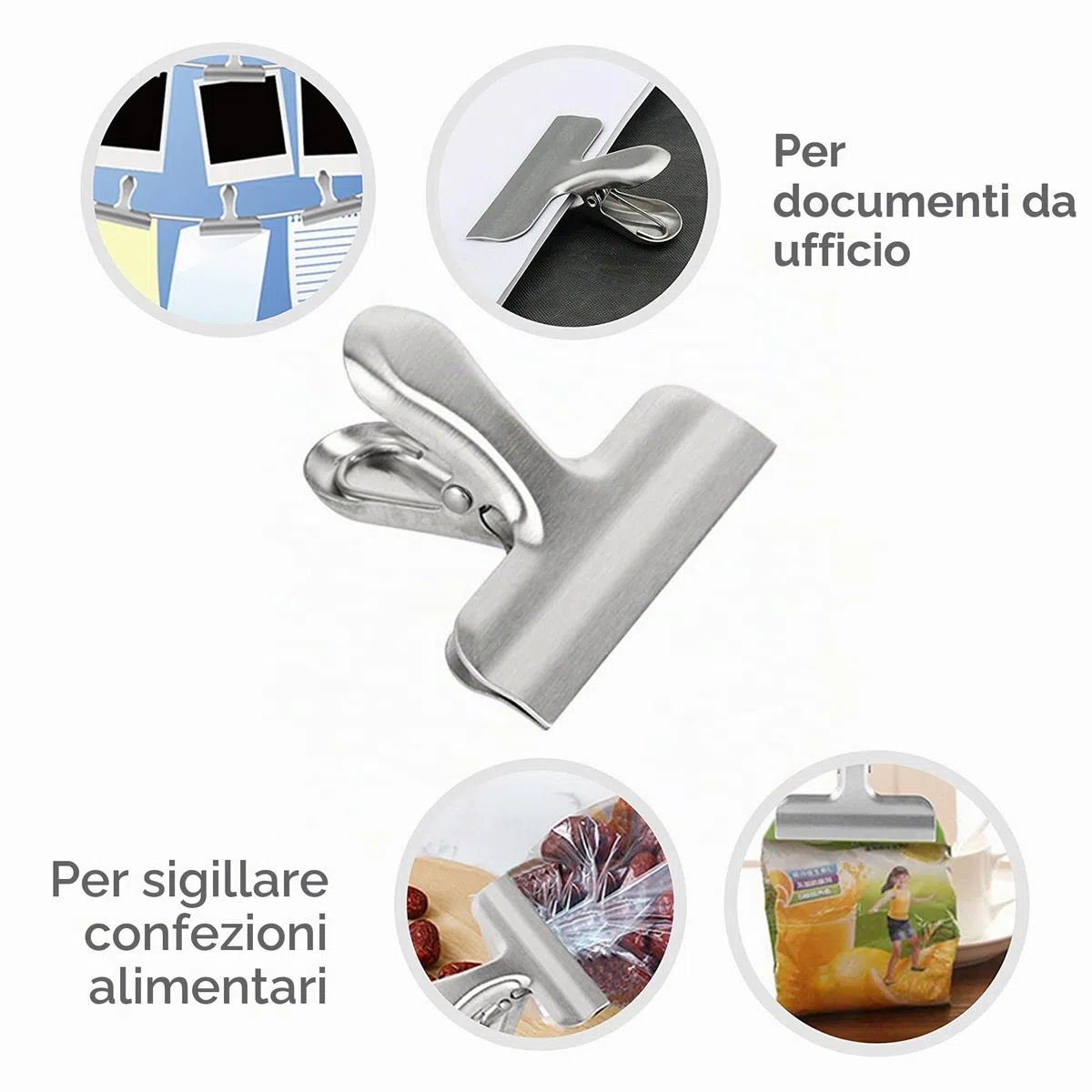 ipow 10pz Mollette Chiudi Sacchetti Mollette Cucina Mollette in Acciaio Inox Mantieni Cibo Fresco per Biscotti,caffè, Pane, Snack Bags ECC,Argento