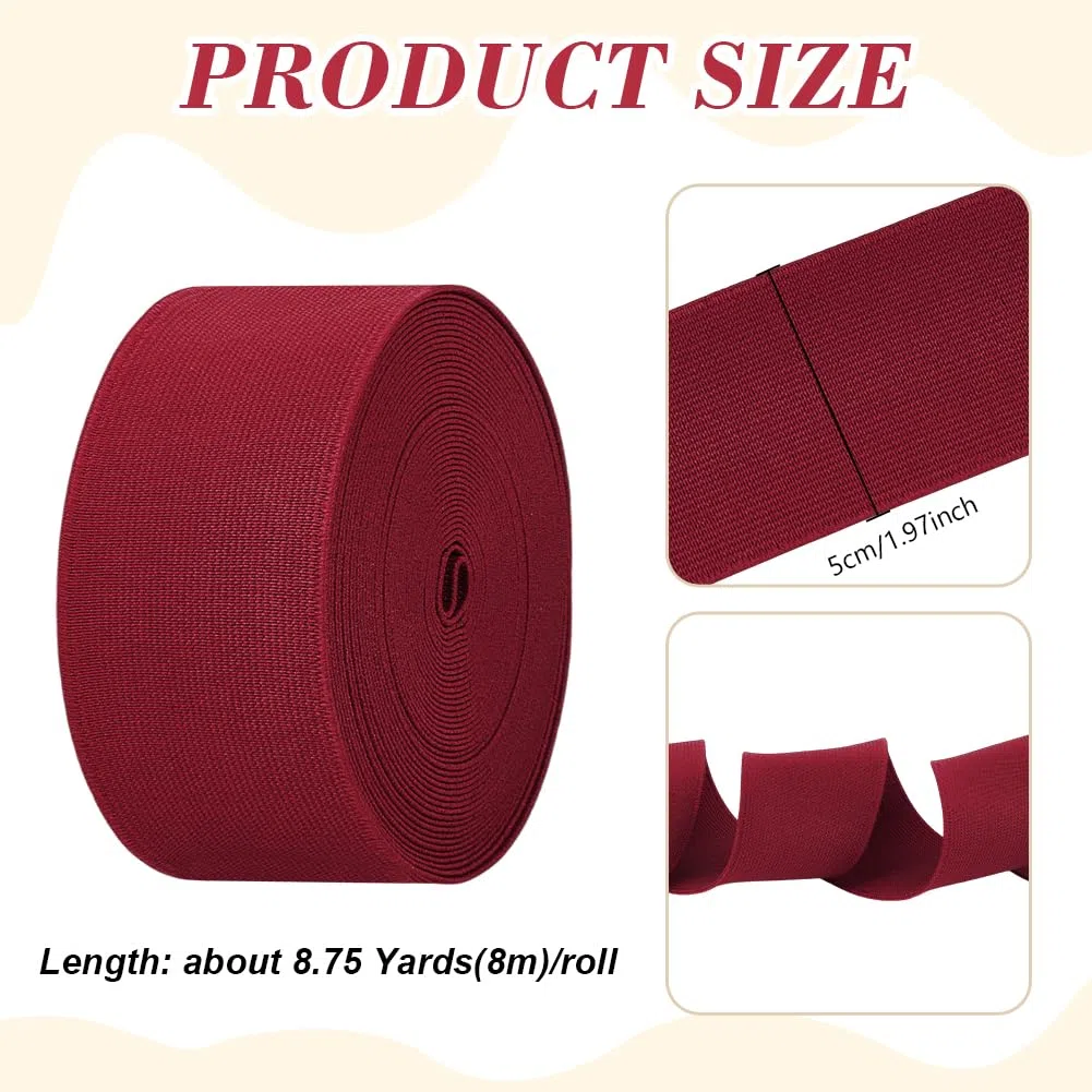 BENECREAT Elastico da Cucito da 8 m, Cordino Elastico Piatto Largo 5cm, Cinghie Elastiche Intrecciate per Cinture, Pantaloni, Vestiti, Fai da Te (Rosso Scuro)