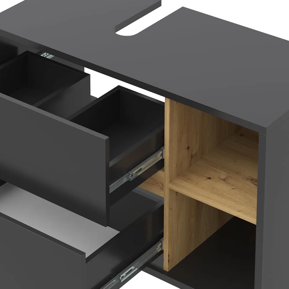 Vicco Mobile sottolavabo per bagno Viola, Antracite, 100 x 60 cm, con intaglio per sifone e ripiani aperti per montaggio a parete