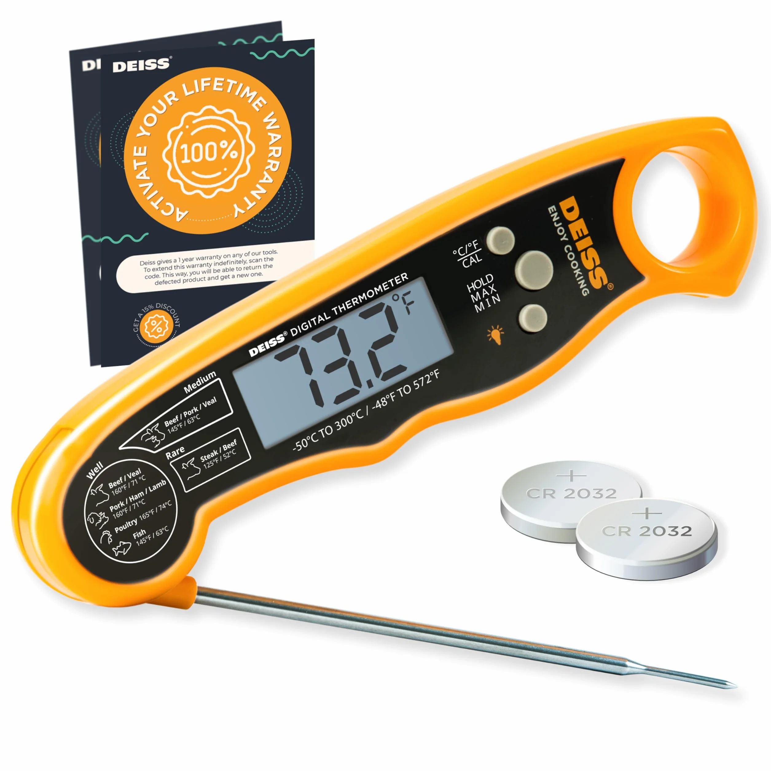 Deiss PRO Termometro per carne digitale - Letture precise e velocissime con display retroilluminato, funzione di memoria e calibrazione - Termometro da cucina professionale