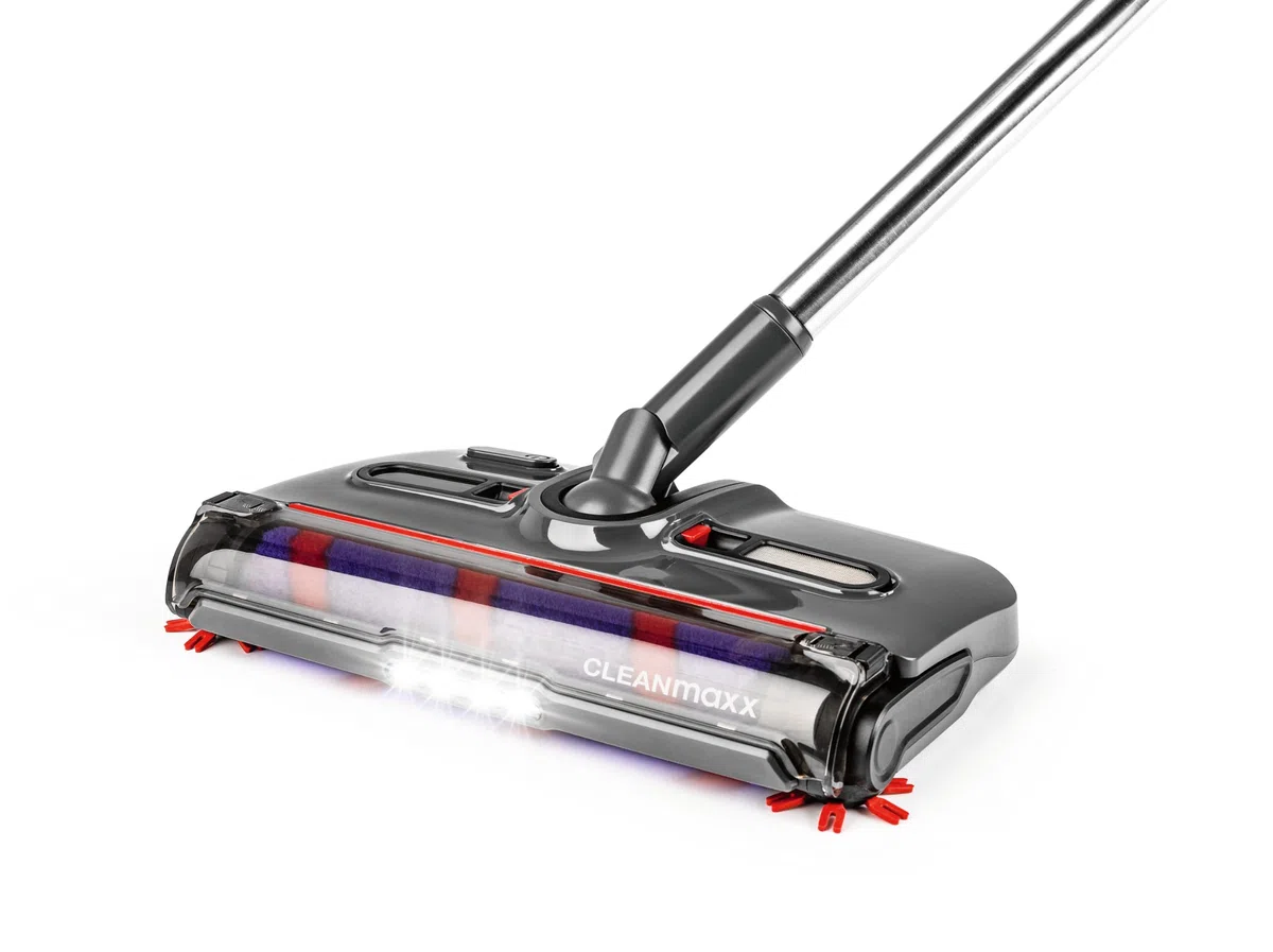 CLEANmaxx Scopa a batteria senza fili | spazzola per pavimenti con 1.200 giri/min e 4 spazzole | luce LED | Sistema anti-capelli perfetto per peli di animali | 60 minuti di autonomia | per tappeti