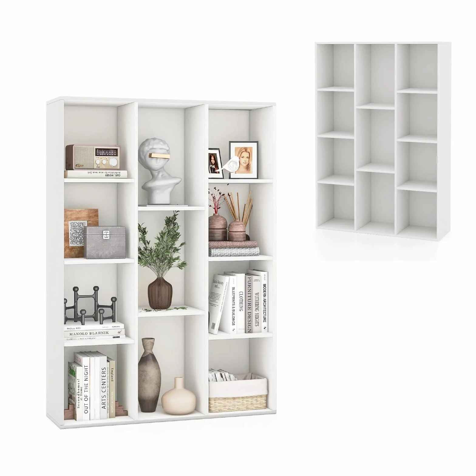 KOMFOTTEU Libreria Aperta con 11 Scomparti, Libreria a Cubi, Arredamento Casa, Scaffale da Ufficio, 74 x 24 x 106 cm (Bianco)