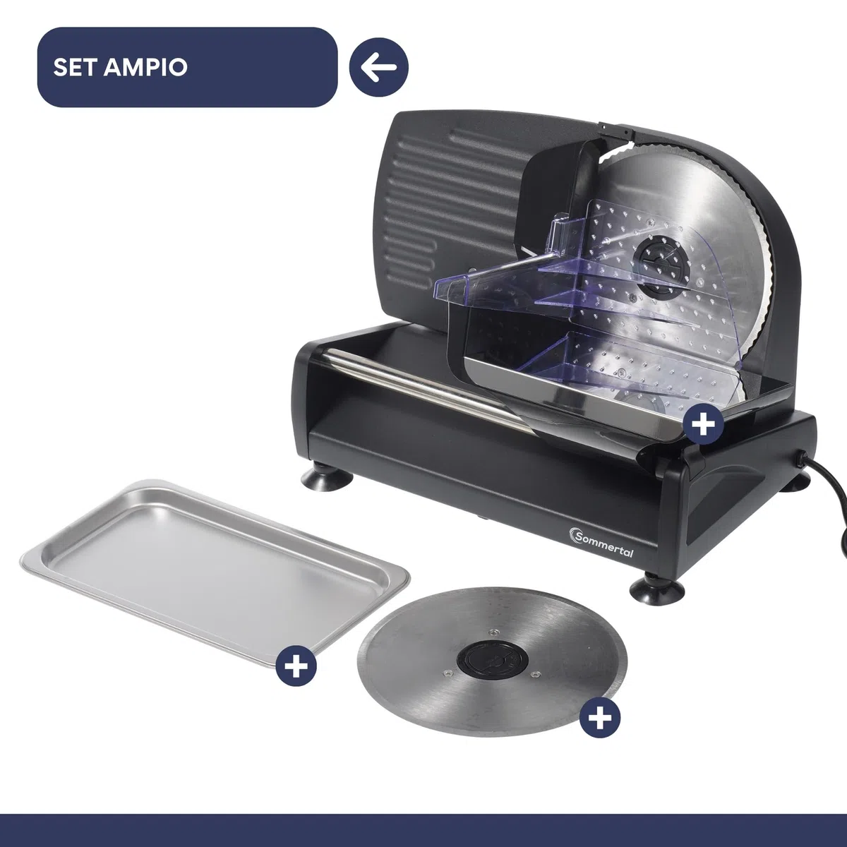 Sommertal AS190 DUAL Tranciatrice universale da 200 W in acciaio inossidabile con lama seghettata e affilatura liscia, compatta, elettrica, affettatrice per pane, affettatrice professionale, moderna