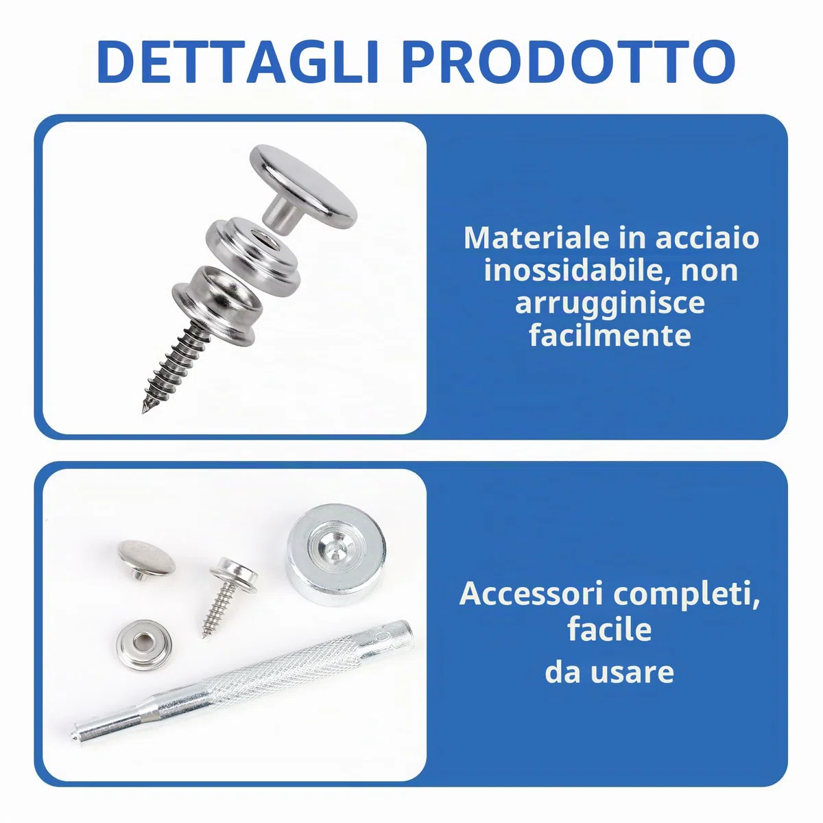 Set di 20 Bottoni Automatici a Pressione per In Acciaio Inossidabile, 15 mm Set di Bottoni in Acciaio Inox, Include 2 Utensili di Fissaggio, per Teloni, Barche, Tende, Mobili, Progetti DIY