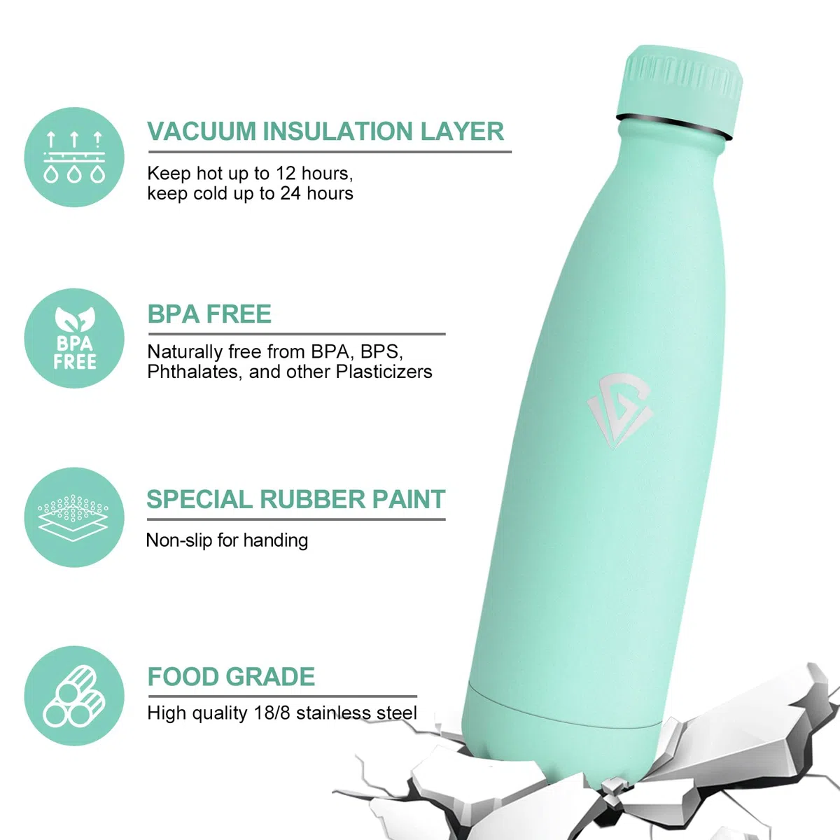 Borraccia Termica 500ml, Borraccia Acciaio Inox, Bottiglia Termica Doppia Parete, Senza BPA, Riutilizzabile e Antigoccia, Borraccia per Bambini, Scuola, Ufficio, Sport, Palestra, Campeggio, Viaggio