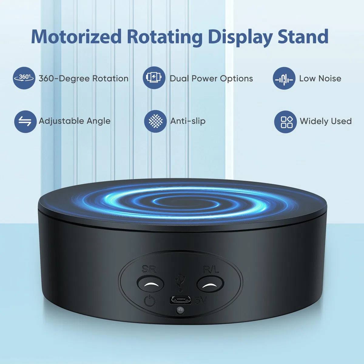 Espositore Girevole Elettrico, Elettrico Rotante Giradischi a 360 Gradi 13 cm, Portata 5 kg Ideale per Fotografia di Prodotti, Giocattoli e Gioielli Alimentazione a Batteria o USB Silenzioso