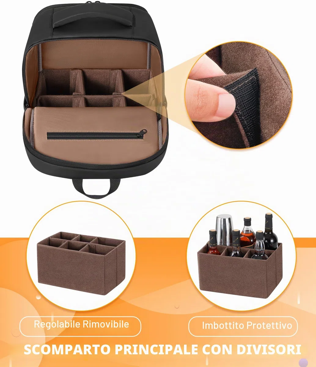 PEKREWS, Zaino da barista da viaggio per il trasporto del kit da bar, portatile, per set di utensili, shaker, bottiglie di vino, adatto come regalo per mixologist professionisti, nero (solo la borsa)