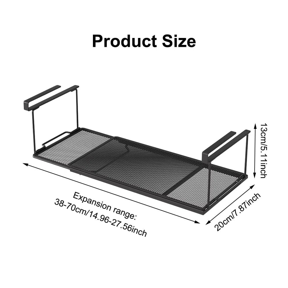 Mensola regolabile da 38 a 70 cm, organizer da cucina, mensola da appendere per armadi, scarpiera in metallo, ideale per cucine, dispense, scarpiere (nero)