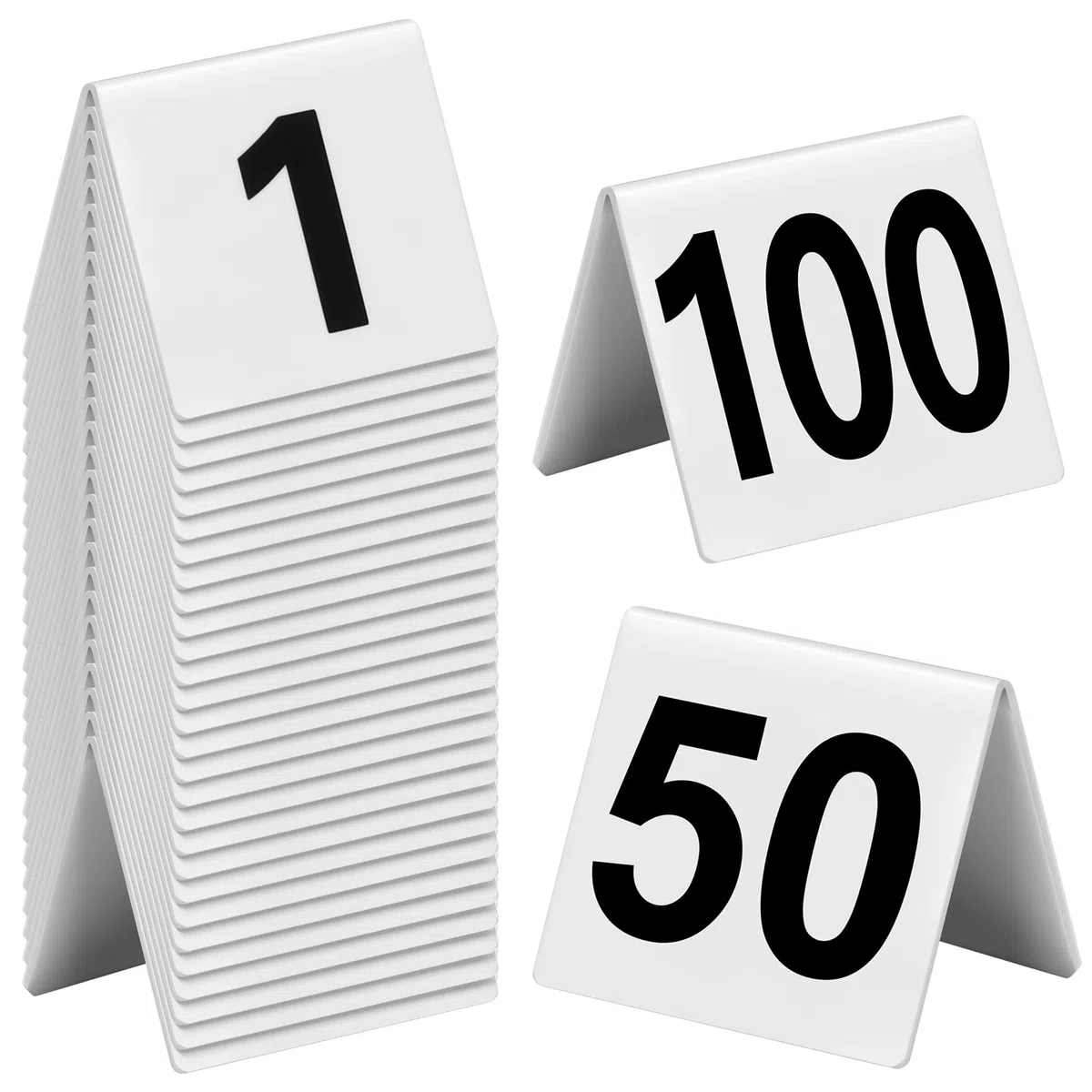 Tuanse 100 numeri da tavolo in acrilico da 1 a 100, double face, minimalisti, per ristoranti, matrimoni, feste, eventi, banchetti, ricevimenti di nozze, 6,3 x 5,1 x 4,1 cm (numero nero)