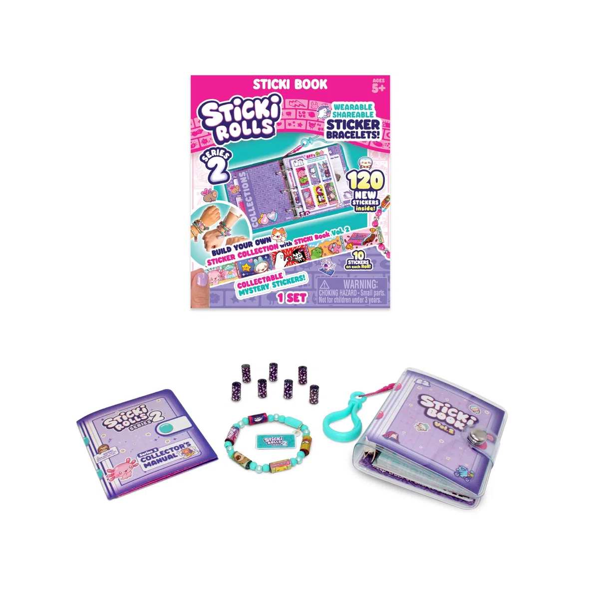 Sky Castle Sticki Rolls Sticki Book Series 2, Braccialetto da Indossare e Condividere, con 120 Mini Adesivi, Braccialetto e Libretto, Colori e Stili Diversi