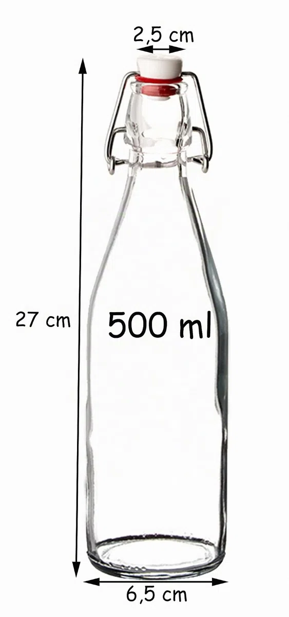 Bormioli - Bottiglie di vetro con chiusura ermetica 'Giara', 12 pezzi | Capacità: 500 ml | Altezza totale: 26,5 cm | Perfette per olio, grappa o per servire acqua, succhi di frutta e vino