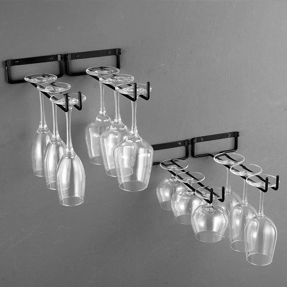 Portabicchieri da Vino, 2 Pezzi Portabicchieri Sospeso Porta Bicchieri Da Mensola, Porta Calici Sotto Armadio, Porta Bicchieri Organizer per Casa e Bar