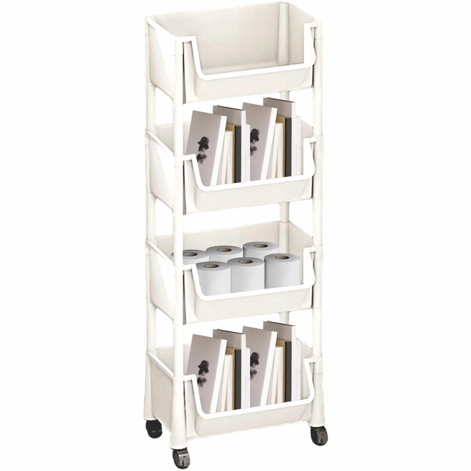 Organizer per carrello con rotelle, Carrello con rotelle a più livelli,Carrello porta libri per bambini, grande capacità | Organizzatore di snack per giocattoli, cancelleria, per piccole
