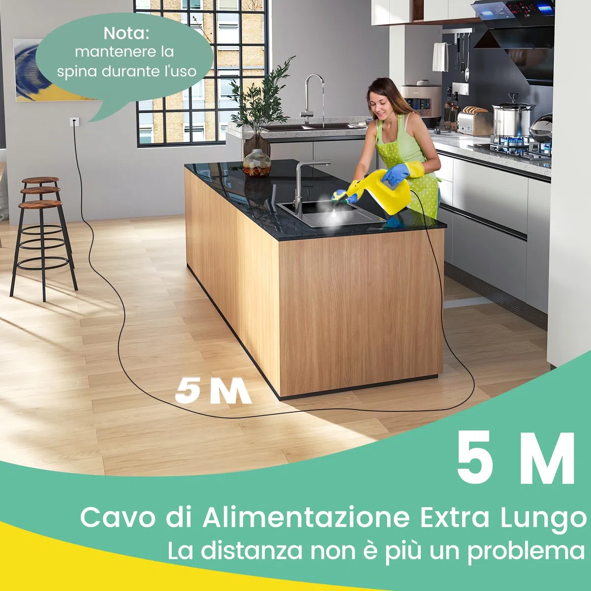COSTWAY 1500W Pulitore a Vapore Portatile, Macchina a Vapore con Serbatoio d'Acqua da 400 ml Blocco per Bambini e Kit di Accessori da 14 Pezzi, 33x13x24,5 cm (Giallo)
