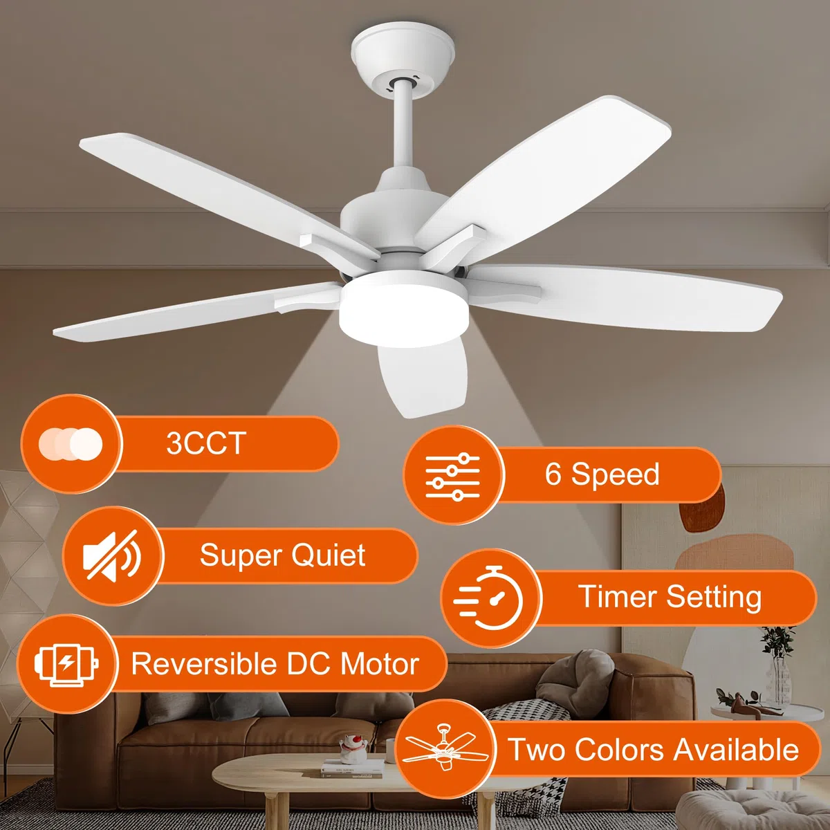 Ventilatore da Soffitto con Illuminazione 106 cm, Bifacciale Ventilatore da Soffitto Luce a LED e Telecomando 6 Velocità, Illuminazione LED Dimmerabile, motore DC silenzioso