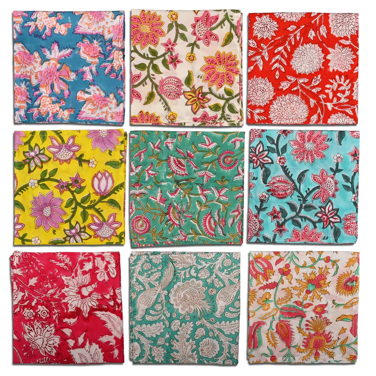 DIYANAIMPEX - 10 tovaglioli di stoffa di cotone con stampa a blocchi fatti a mano, dimensioni 40,6 x 40,6 cm, stampati per la casa, indiani, ecologici, misti (multicolori)