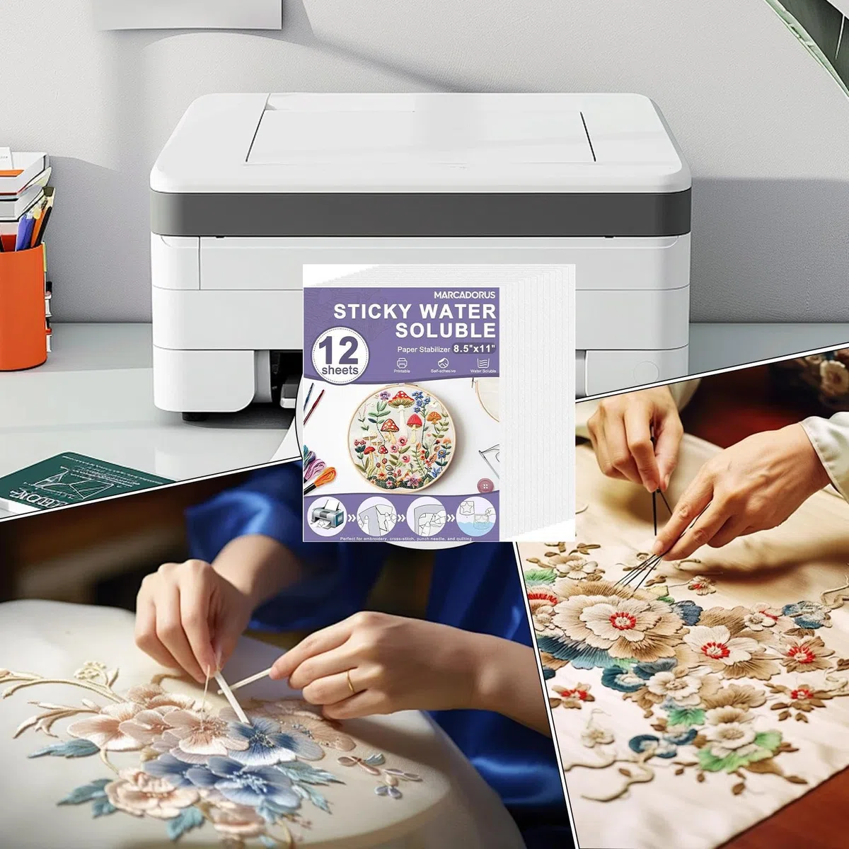 Embroidery Paper, Set of 8 Water Soluble Large Sheets Printable Surfaces Versatile Usage, Embroidery Stabilizer, Sewing Stabilizers for Print or Draw Patterns, 8.43x11.02inches