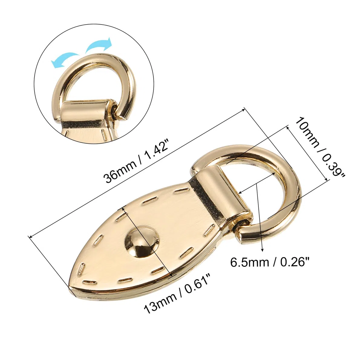 QUARKZMAN Fibbia Laterale per Borsa - 4 Pezzi Connettore a Forma di Foglia Sospeso in Metallo con Ring a D per La Creazione Fai da Te di Borse a Tracolla (Dorato Chiaro, 36mm)