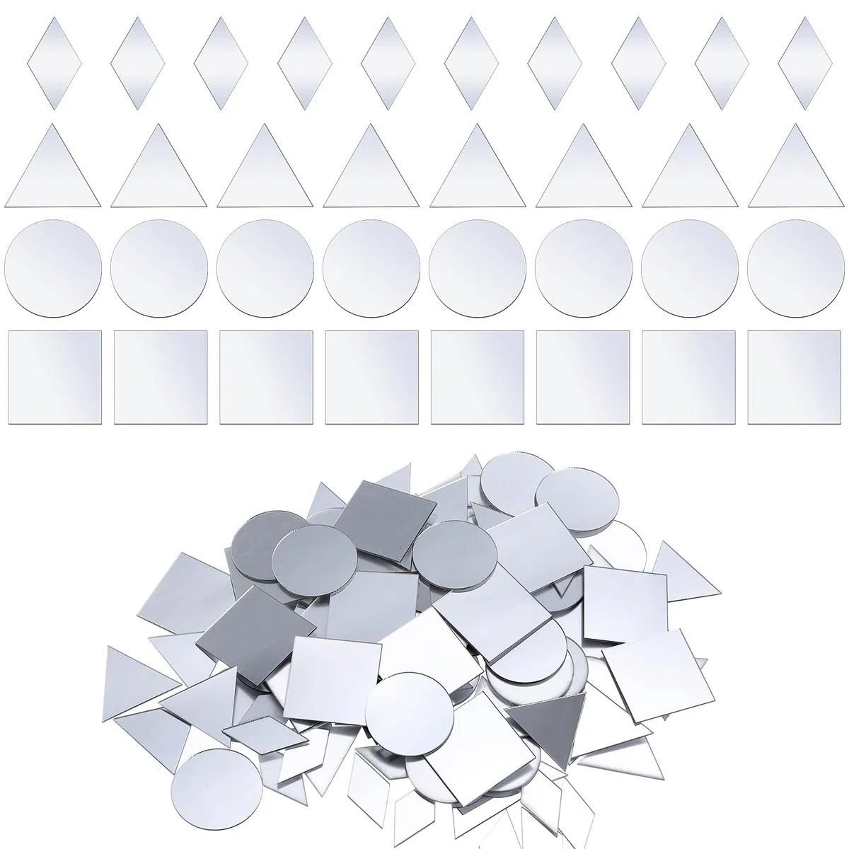 Yuanchu 120 piccoli specchi per artigianato, 4 forme: triangolo, quadrato, rotondo, diamante, fai da te a specchio mosaico piastrelle per arte della parete della casa, palle da discoteca