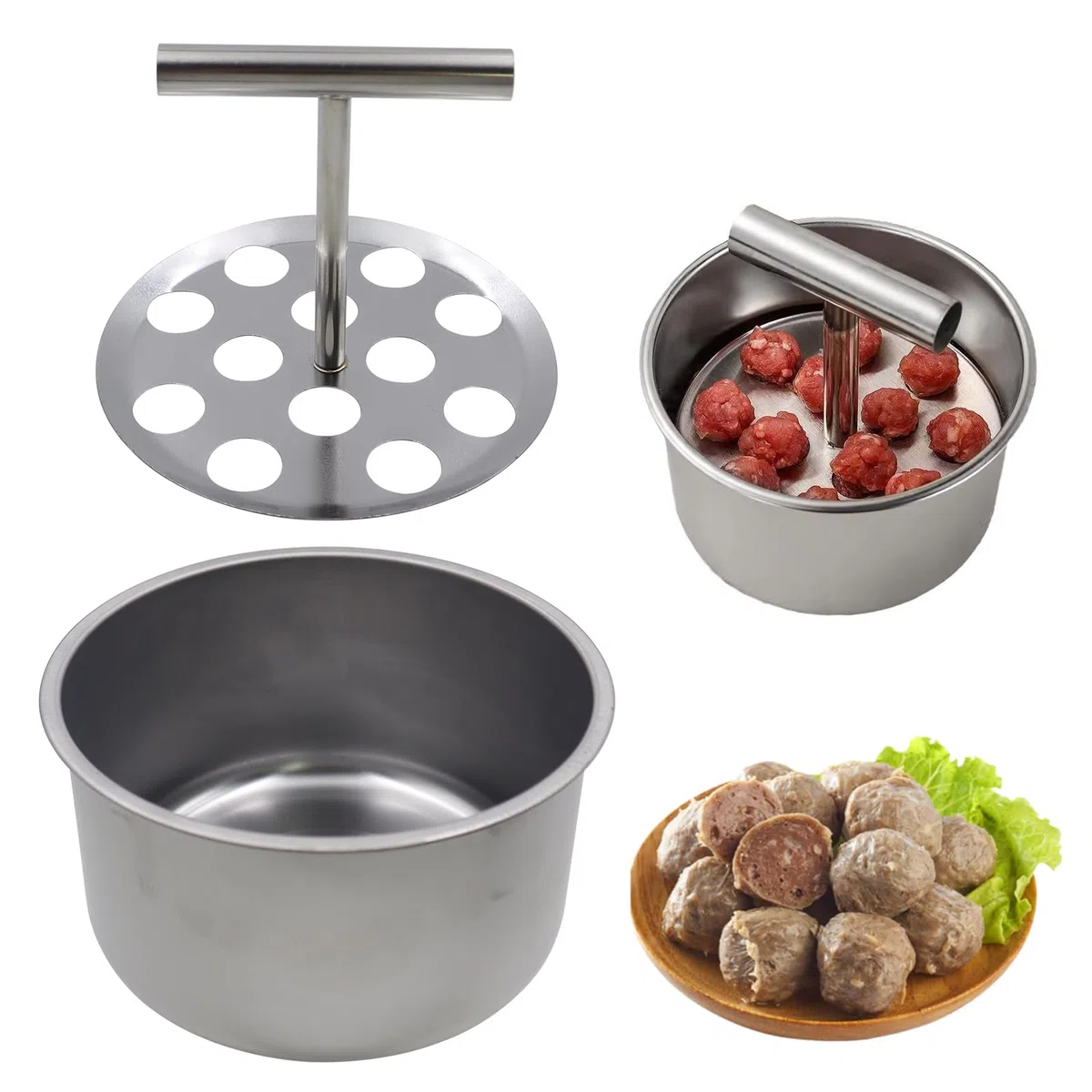 OMJMYY Pressa Manuale da Polpette 12 Fori Macchina per Polpette in Acciaio Inossidabile Formina per Polpette Portatile in Acciaio Inox per Cucina la Casa e Gli Esterni per Polpette di Pesce Gamberetti
