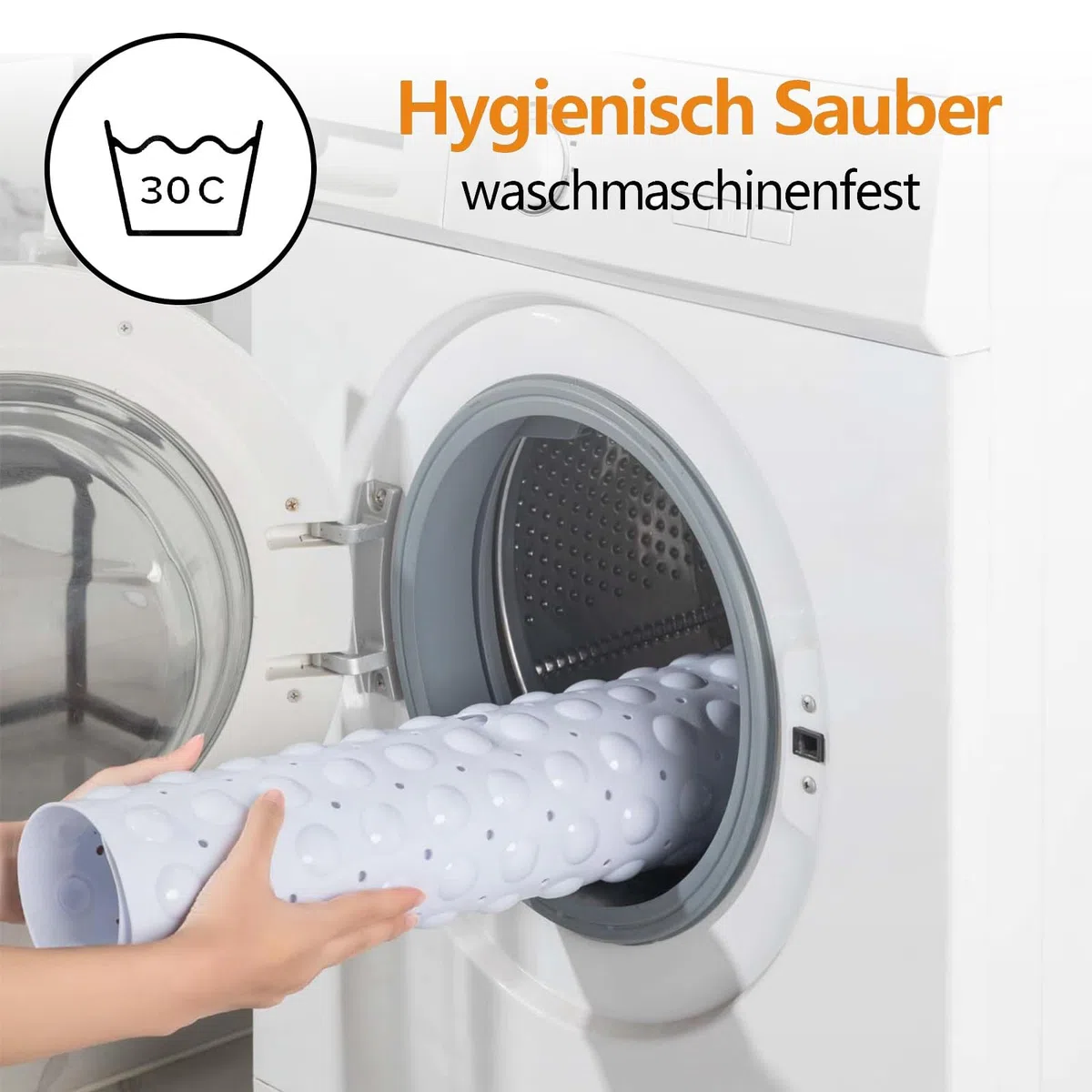 Tapis de Douche Antidérapant, 100x40cm Tappeto Doccia Extra Lungo Lavabile in Lavatrice, Tappetino da Bagno Antiscivolo con Ventose, Tappetino Massaggiante Antiscivolo per Doccia e Sauna, Bianco