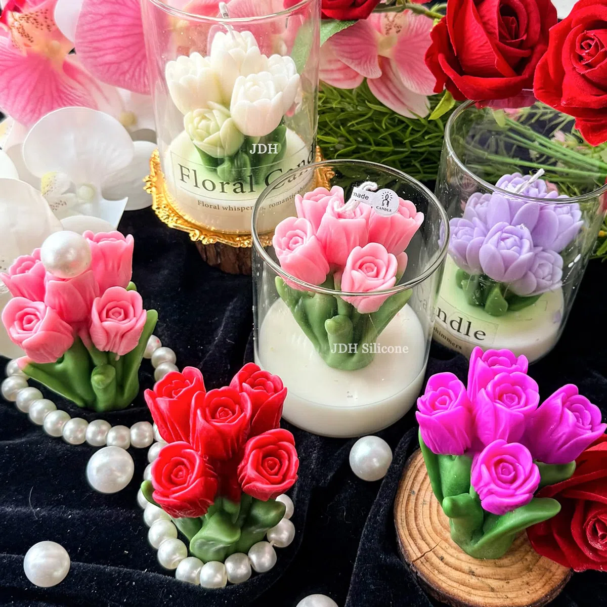 stampi candele stampi candele tulipani stampo in silicone per resina fiori per candele cale per Torta Cioccolato Sapone Candela Ice Cube