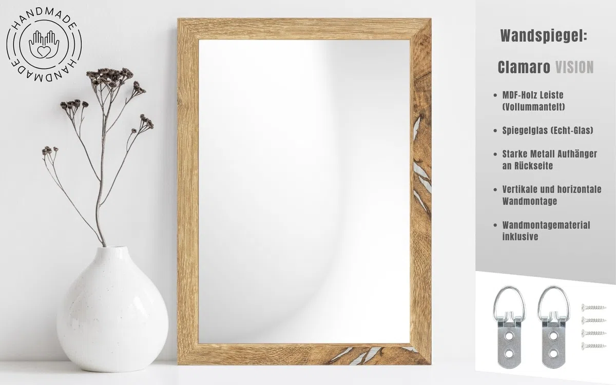 CLAMARO Specchio da parete "VISION" 75x140 cm, specchio a figura intera | Legno di quercia invecchiato | Specchio moderno angolare con cornice in MDF, incl. supporto in metallo e materiale di