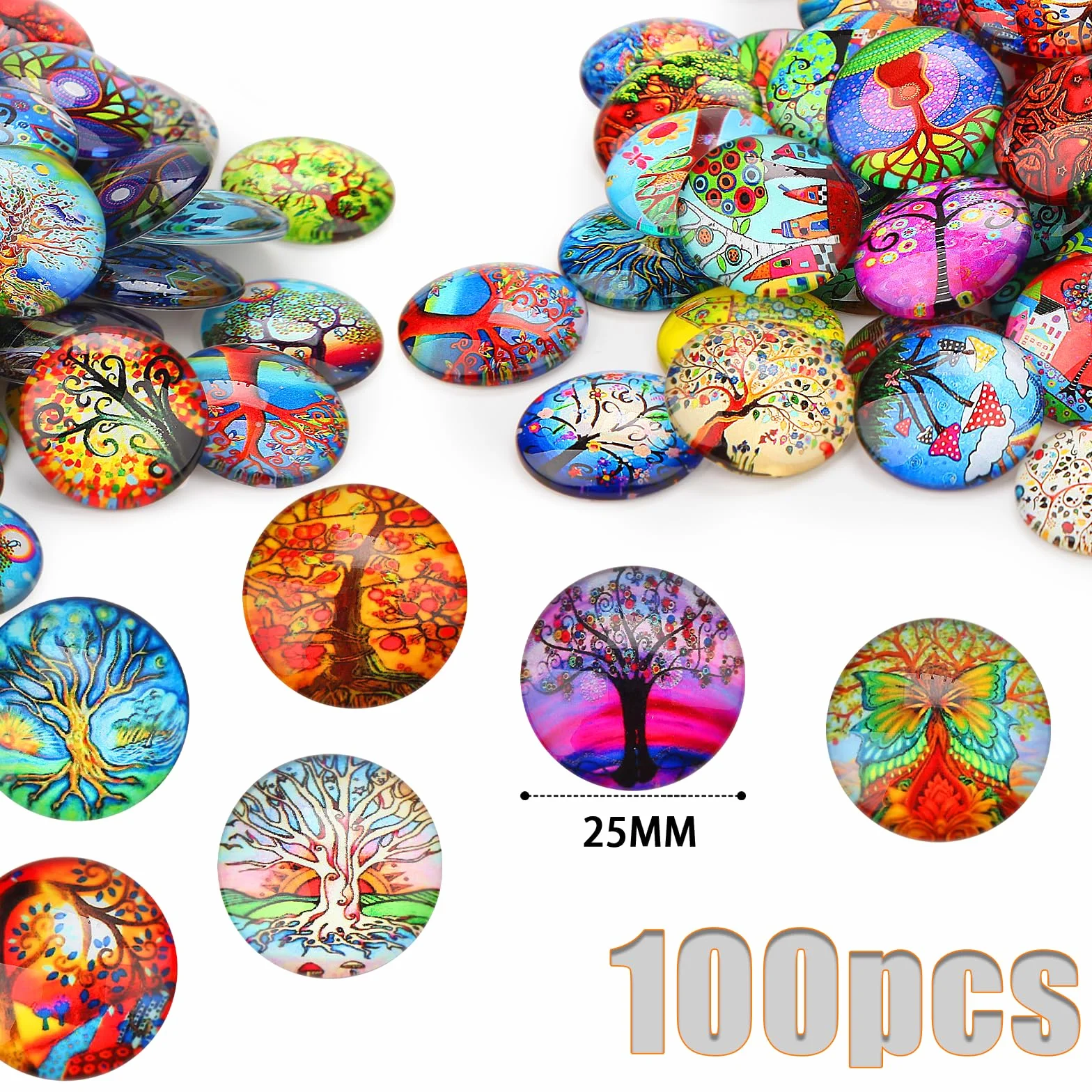 Nenull 100 pietre a mosaico colorate grandi da 25 mm per fai da te, pietre portafortuna per ciondoli fai da te (albero della vita)