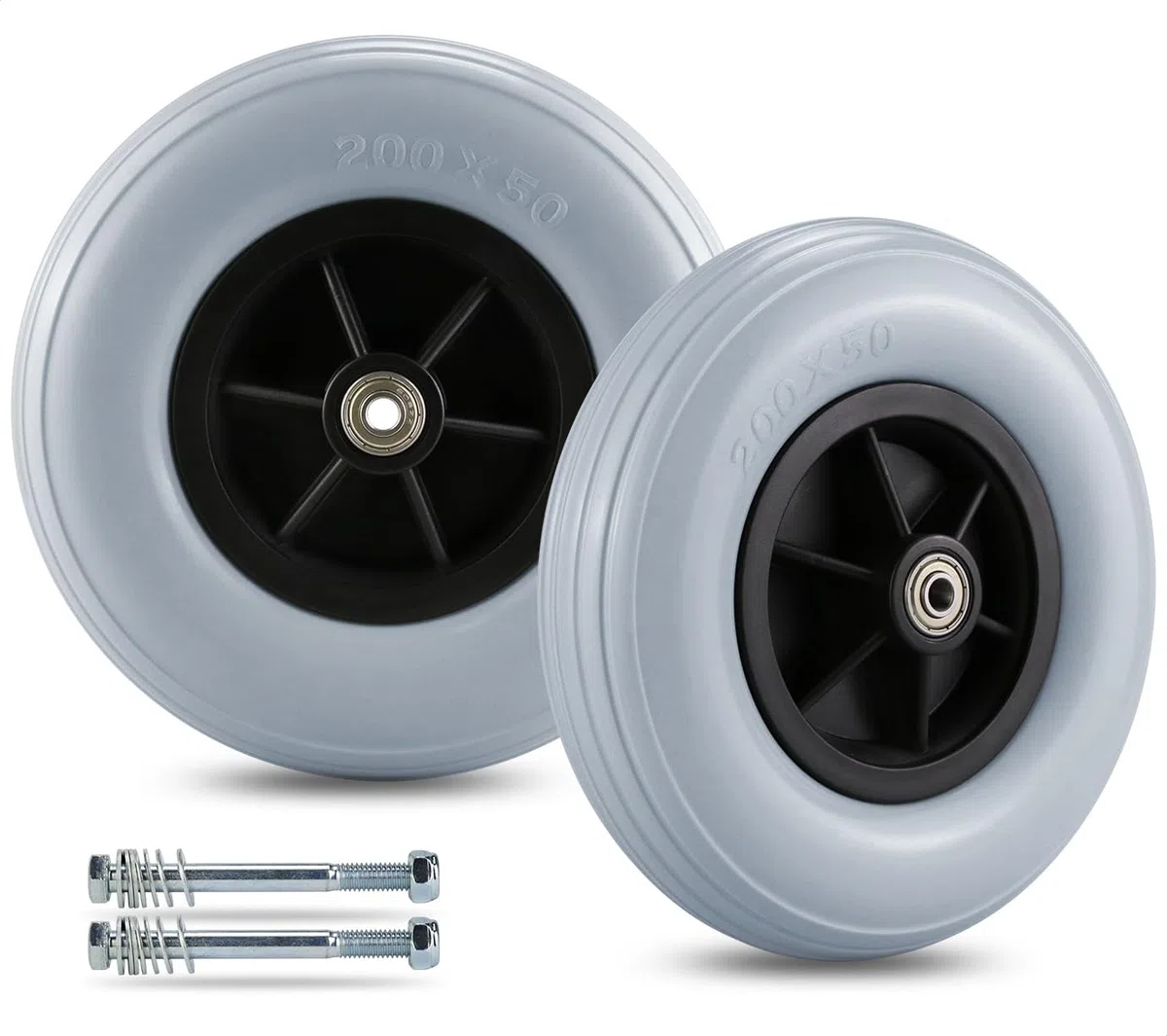 Coppia di ruote girevoli da 8" x 2" (200 x 50) per sedia a rotelle elettrica/elettrica, ruote di ricambio per pneumatici solidi da 8" (8 "x 2" (200 x 50) - Grigio)