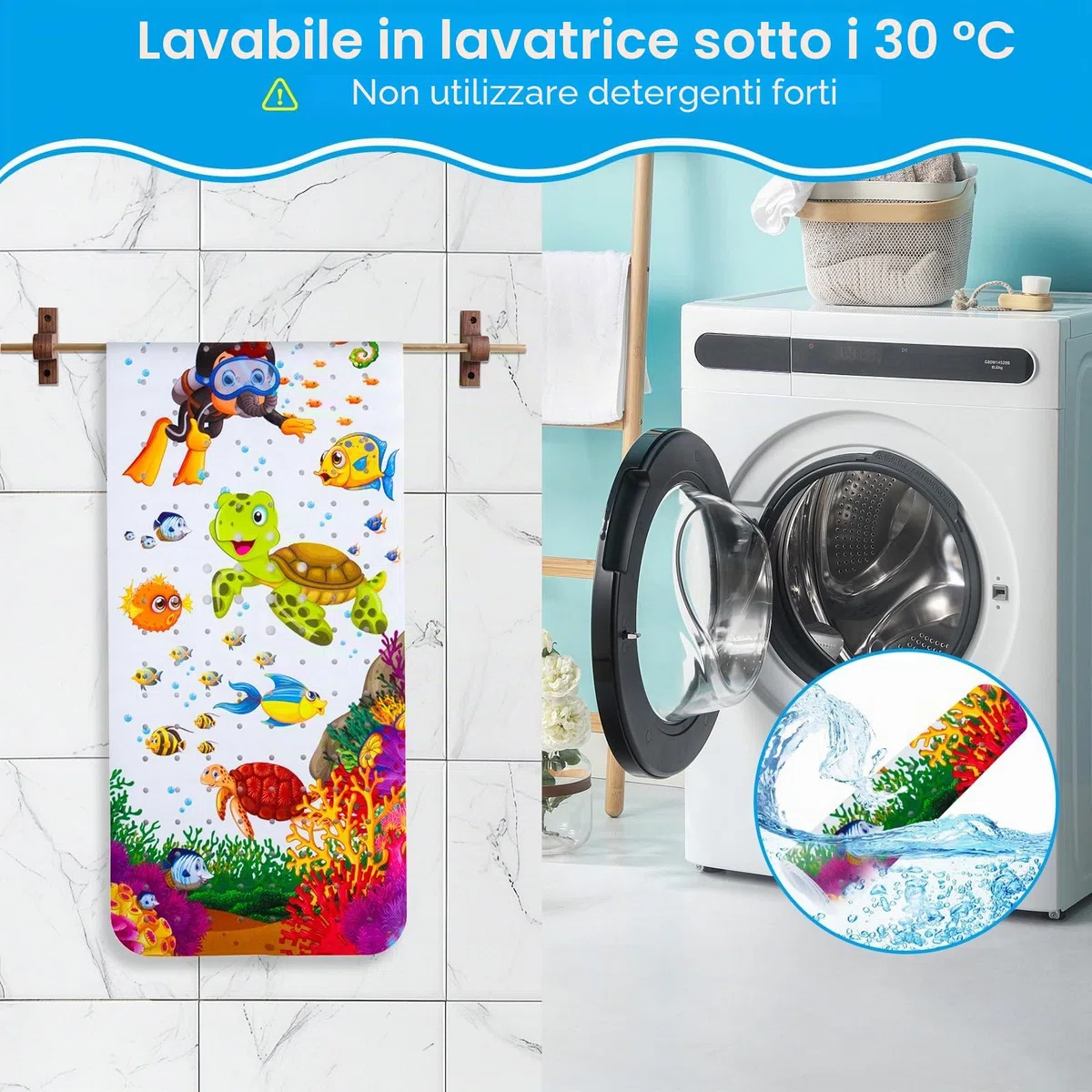 Tappetino Doccia Antiscivolo, 100 x 40cm Tappeto Antiscivolo Bambini per Vasca da Bagno, Doccia, Resistente Alla Muffa e Lavabile in Lavatrice-Senza BPA (C)