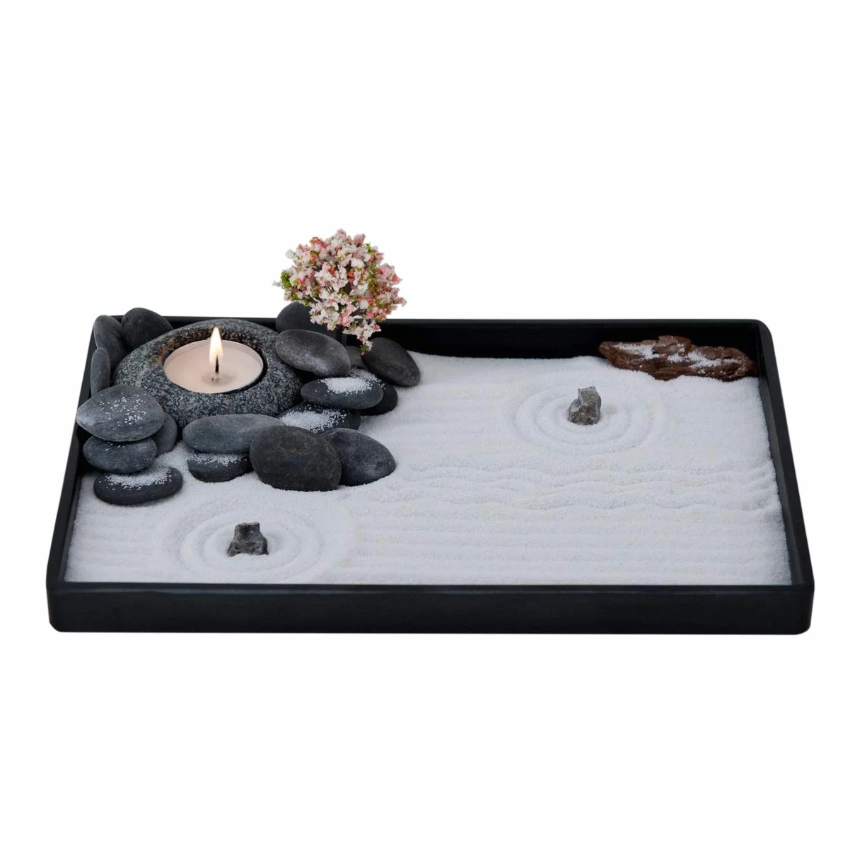 Set di portacandele in ciottoli da giardino Zen fatto a mano con attrezzi da giardino Zen, sabbia, vassoio base e accessori gratuiti